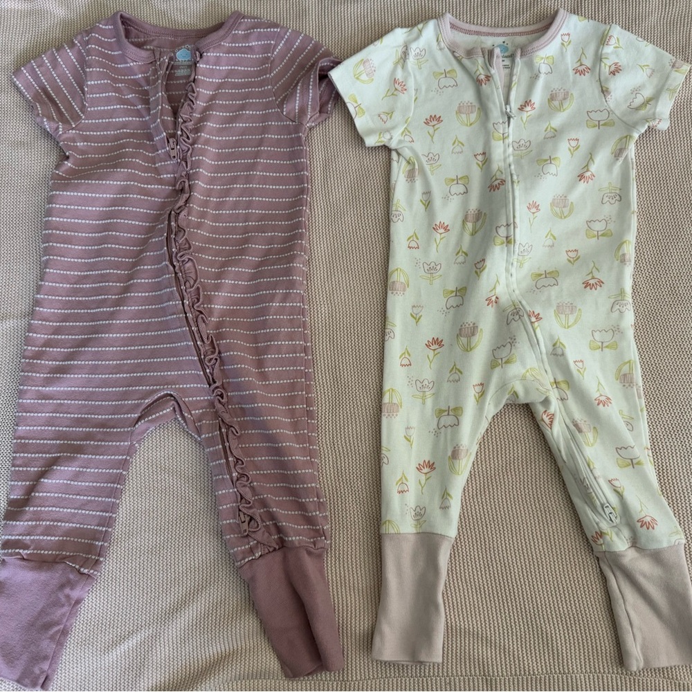Cloud Island Purple and Cream Footies One Pieces